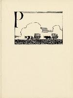 Page from book, A CANADIAN CHILD'S ABC, with an illustration of carts moving across the Prairies