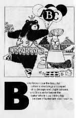 Page tirée du livre ABC 123: THE CANADIAN ALPHABET AND COUNTING BOOK, avec une illustration représentant un ours faisant du ballet et un castor boulanger, et un poème mettant en vedette des mots commençant par la lettre B