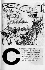 Page from book, ABC 123: THE CANADIAN ALPHABET AND COUNTING BOOK, with an illustration of a parade of animals celebrating Canada and a poem that features C words