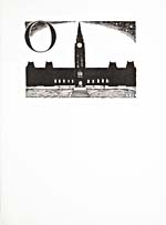 Page from book, A CANADIAN ABC, with an illustration of the letter O and and the Parliament buildings in Ottawa