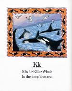 Page from book, THE WILDLIFE ABC: A NATURE ALPHABET, featuring an illustration and text about the killer whale
