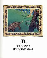 Page tirée du livre THE WILDLIFE ABC: A NATURE ALPHABET, avec une illustration et un texte sur les tortues.