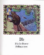 Page tirée du livre THE WILDLIFE ABC: A NATURE ALPHABET, avec une illustration et un texte sur les castors