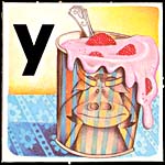 Page tirée du livre A,B,C...PLAY WITH ME!, avec une illustration représentant la lettre Y et un bol de yogourt