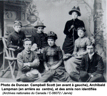 Photo de Duncan Campbell Scott (en avant à gauche), Archibald Lampman (en arrière au centre)et des amis non identifiés