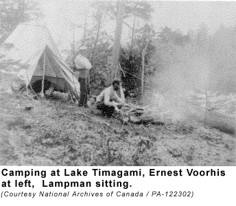Photograph: At Lake Timagami, Ernest Voorhis at left, Lampman sitting