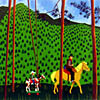 Illustration from Cowboy Dreams showing the little girl on a hobby horse being led out of the picture