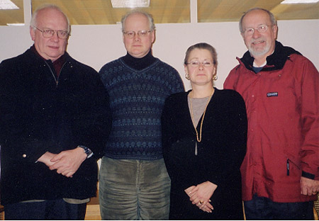 Photo of group, Steering Committee (2004-2006) held its first meeting January 27, 2004 at the Toronto Public Library.  It was the day of the great 2004 Toronto snow storm!  Above are newly elected members l-r: Vice-chair Frits Pannekoek (University of Calgary Information Resources), David McKnight (McGill University Libraries), Johanna Wellheiser (Toronto Public Library), Bill Maes (Dalhousie University Library).  Incumbent Brian Bell of  HALINET is chair, and Chris Petter (University of Victoria Library)