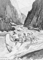 Graphical element: Simon Fraser canoeing down Fraser river
