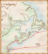 Map showing the route of Champlain's second voyage, 1604-1607, along the eastern coastline from Cape Breton to Cape Cod