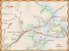 Carte du troisième voyage de Jacques Cartier, du 23 mai 1541 jusqu'en septembre 1542, montrant le parcours de Cartier jusqu'à Stadaconé et son voyage de retour en France