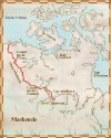 Carte du voyage d'Alexander Mackenzie, du 3 juin au 12 septembre 1789; il part du fort Chipewyan et se rend à l'océan Arctique en suivant ce qu'on appelle maintenant le fleuve Mackenzie