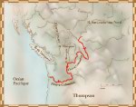 Carte du voyage de David Thompson, en 1811; il descend le fleuve Columbia jusqu'à l'océan Pacifique