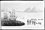 Image: First communication with the Native people of St. Regents Bay, showing Englishmen poorly dressed for the Arctic conditions