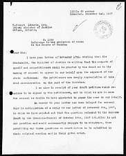 Lettre d'Emily Murphy au sous-ministre de la Justice, 2 décembre 1927