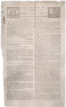 Front page of a reproduction (ca. 1880) of newspaper, THE HALIFAX GAZETTE, No. 1, March 23, 1752