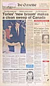 Tories New Broom Makes a Clean Sweep of Canada [largest party majority in Canadian history], September 5, 1984, The Gazette, Montreal, Que.