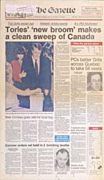 Tories New Broom Makes a Clean Sweep of Canada [largest party majority in Canadian history], September 5, 1984, The Gazette, Montreal, Que.