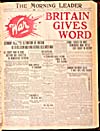 « War: Britain Gives Word » [« Guerre : La Grande-Bretagne dit oui »], 3 août 1914, <em>The Morning Leader,</em> Regina (Saskatchewan).