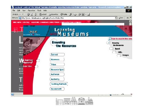 Illustration of Virtual Museum Canada screen capture entitled Learning with Museums