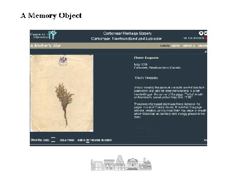 Illustration of Community Memories screen capture showing an example of a memory object