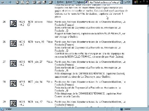 Illustration d'une liste de résultats dans ArchiviaNet