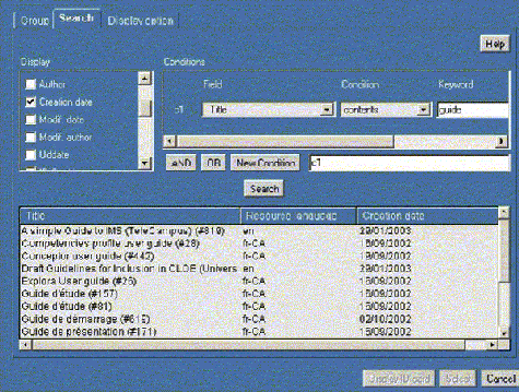 Illustration d'une impression d'écran de l'interface de recherche dans Explor@