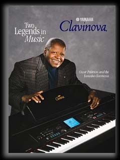 Advertisement: Yamaha Clavinova pianos, featuring Oscar Peterson