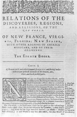 Page d'un livre: Relations of the Discoveries, Regions, And Religions of the New World.
