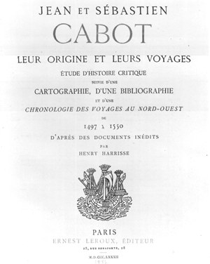 Page de titre: Jean et Sébastien Cabot, leur origine et leurs voyages.