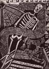 Wood engraving, SKELETON AND SERPENT, from book, IN MEXICO