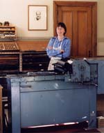 Photograph of Margaret Lock in the studio of Locks' Press
